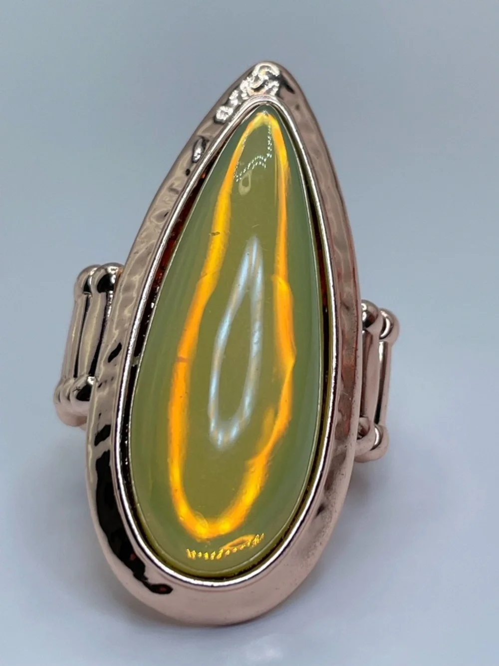 Rose Gold Yellow Green Acrylic Teardrop Stretch Statement Ring Bold Boho